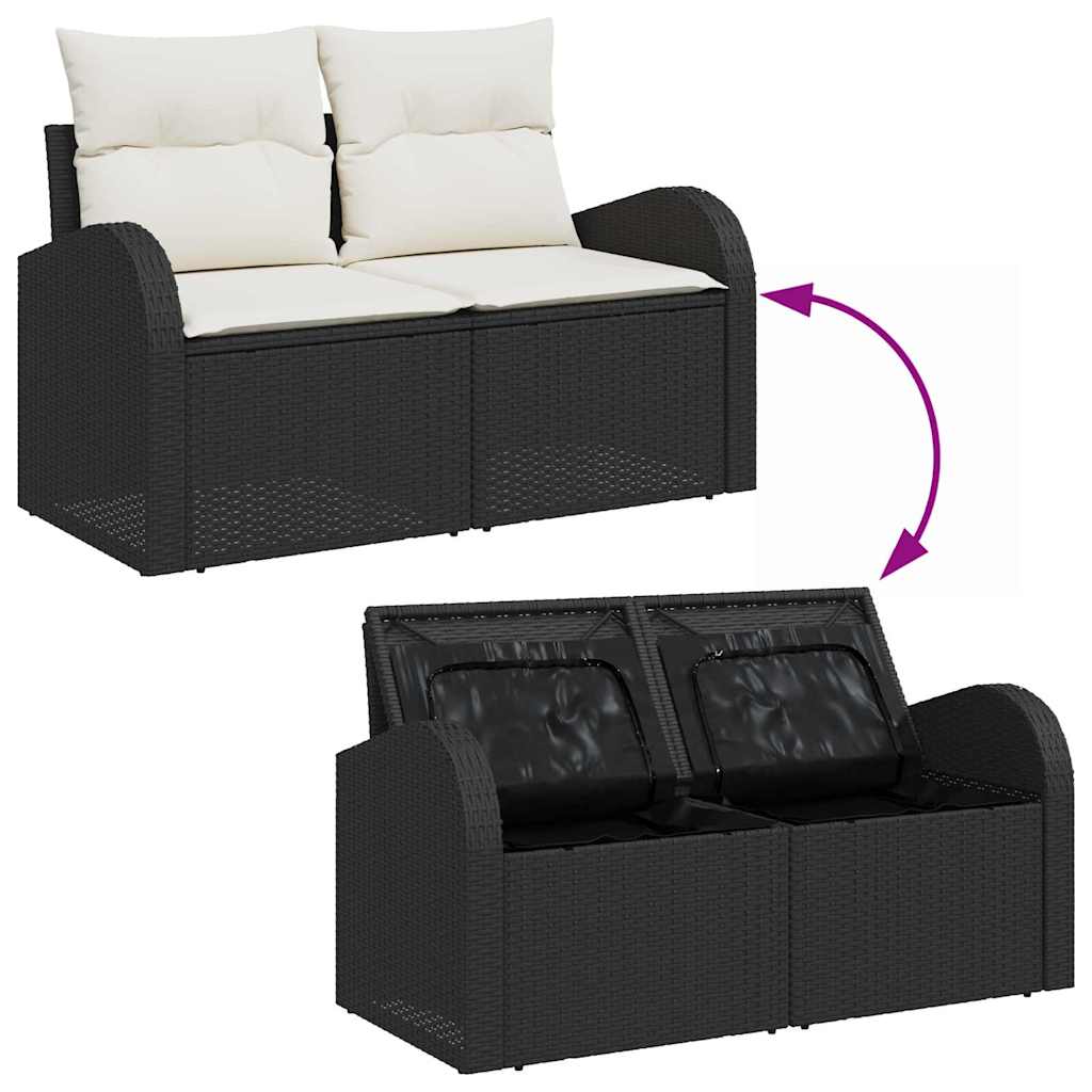 Garten-Sofa-Set mit Kissen 6 pcs Schwarz und Weiß Poly Rattan